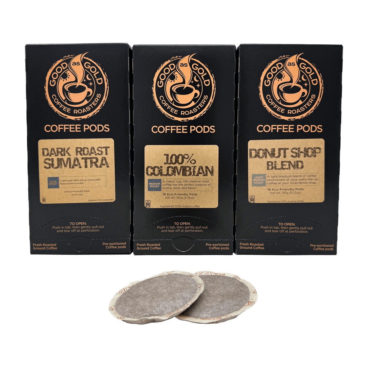 Good as Gold Soft Coffee Soft Pod Trio – 3 Box Combo (54 Pods Total) by Briggs | Single Serve - Coffee Pod | Good as Gold Coffee