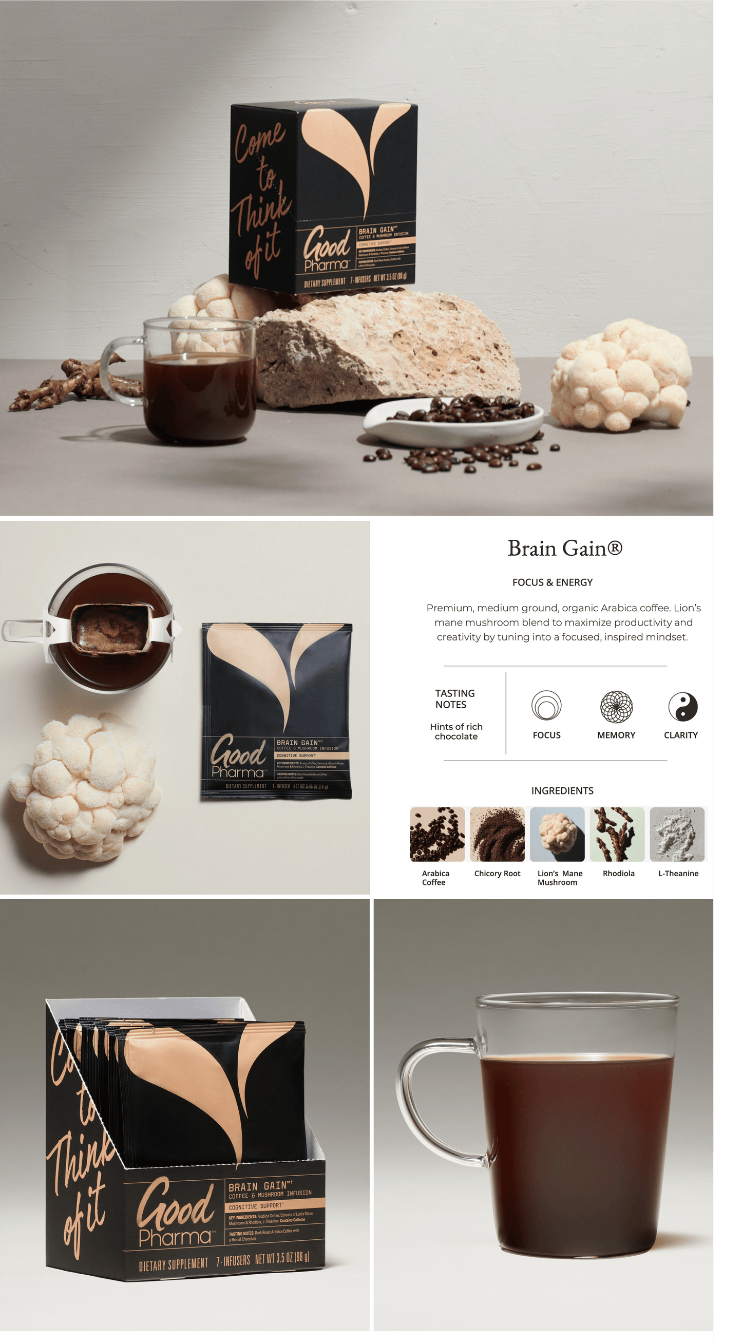 Brain Gain™ | Lion's Mane Coffee for Focus & Clarity (7ct) by Good Pharma | | Good as Gold Coffee