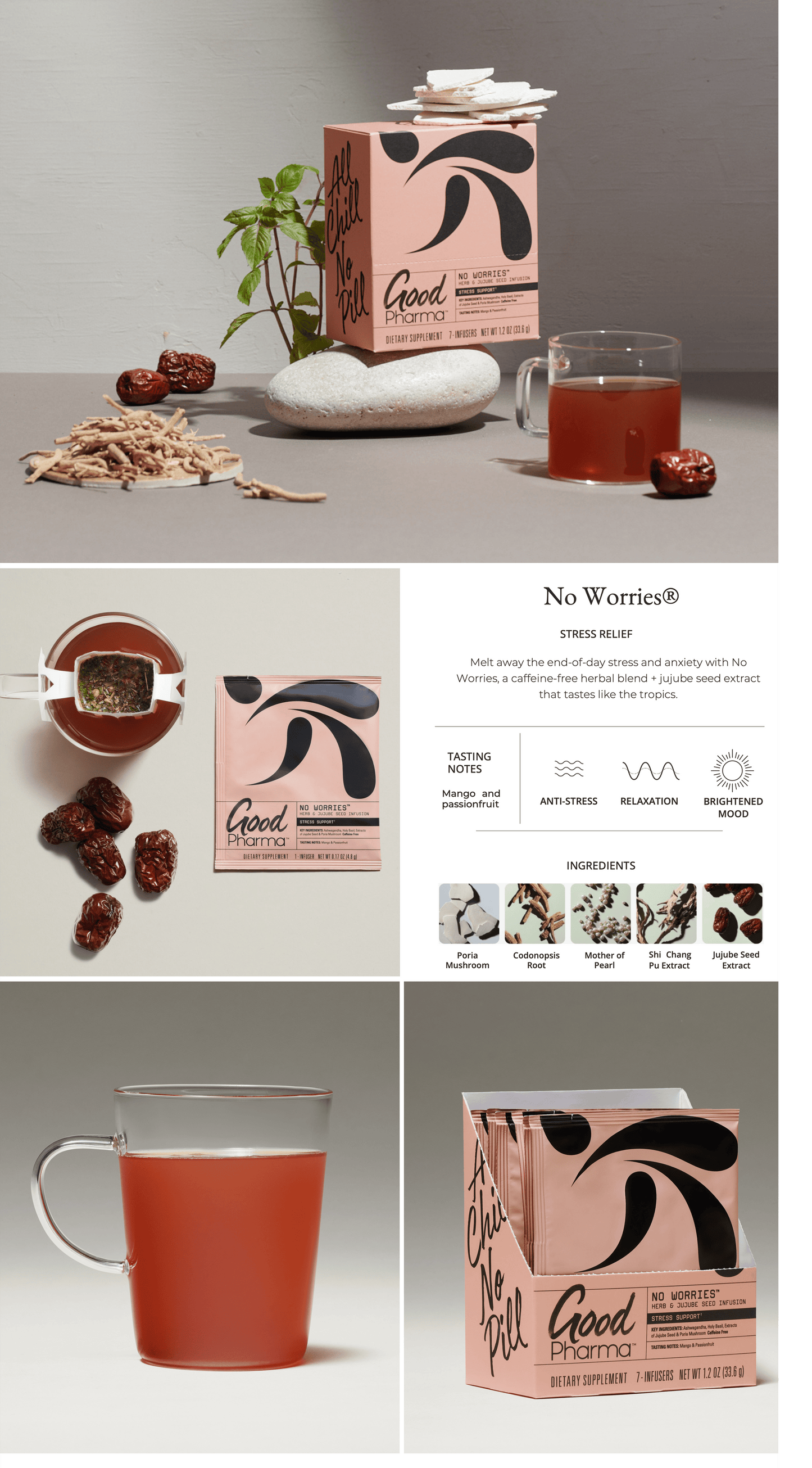 No Worries™ | Herb & Jujube Seed Tea for Stress Relief (7ct) by Good Pharma | | Good as Gold Coffee