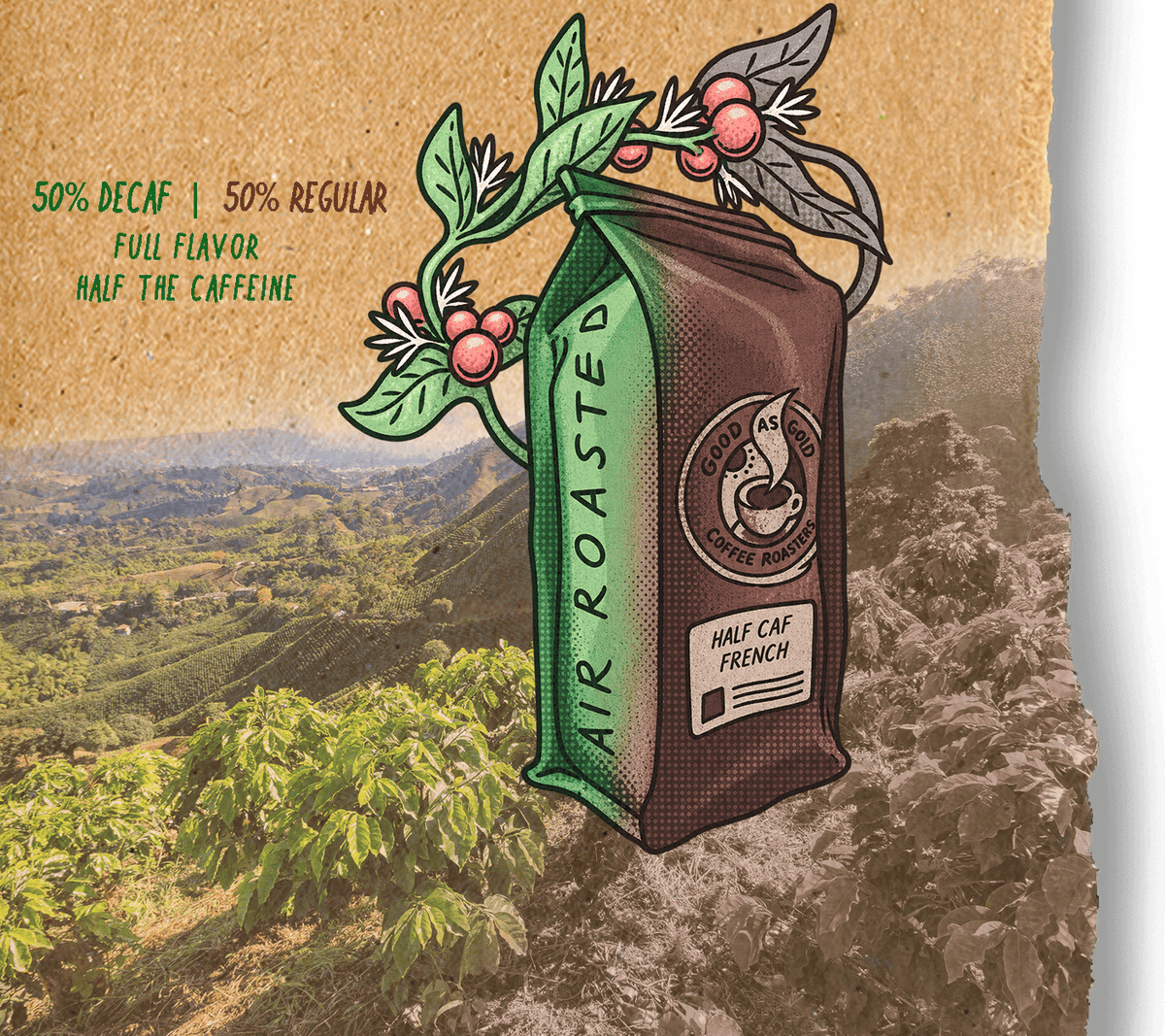 Half Caf French Roast (Dark Roast) by Good as Gold | Coffee Beans - Decaffeinated | Good as Gold Coffee