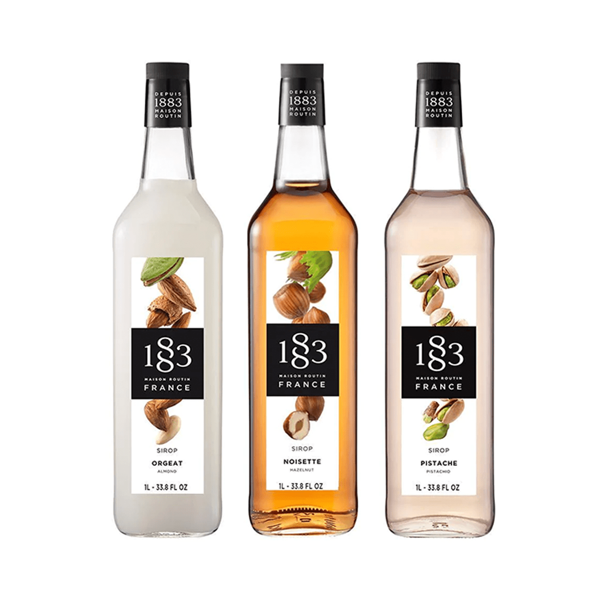 GO NUTS Trio Pack - 3 x 1L Bottles (PET Plastic) Pistachio, Hazelnut, Almond by 1883 Maison Routin | 1883 - Trio Pack | Good as Gold Coffee