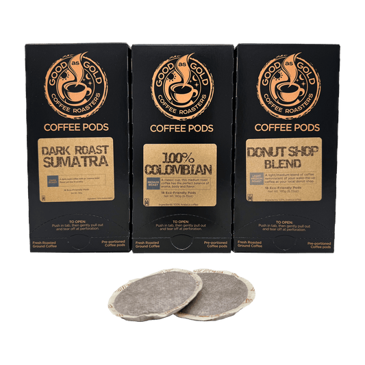Good as Gold Soft Coffee Soft Pod Trio – 3 Box Combo (54 Pods Total) by Briggs | Single Serve - Coffee Pod | Good as Gold Coffee