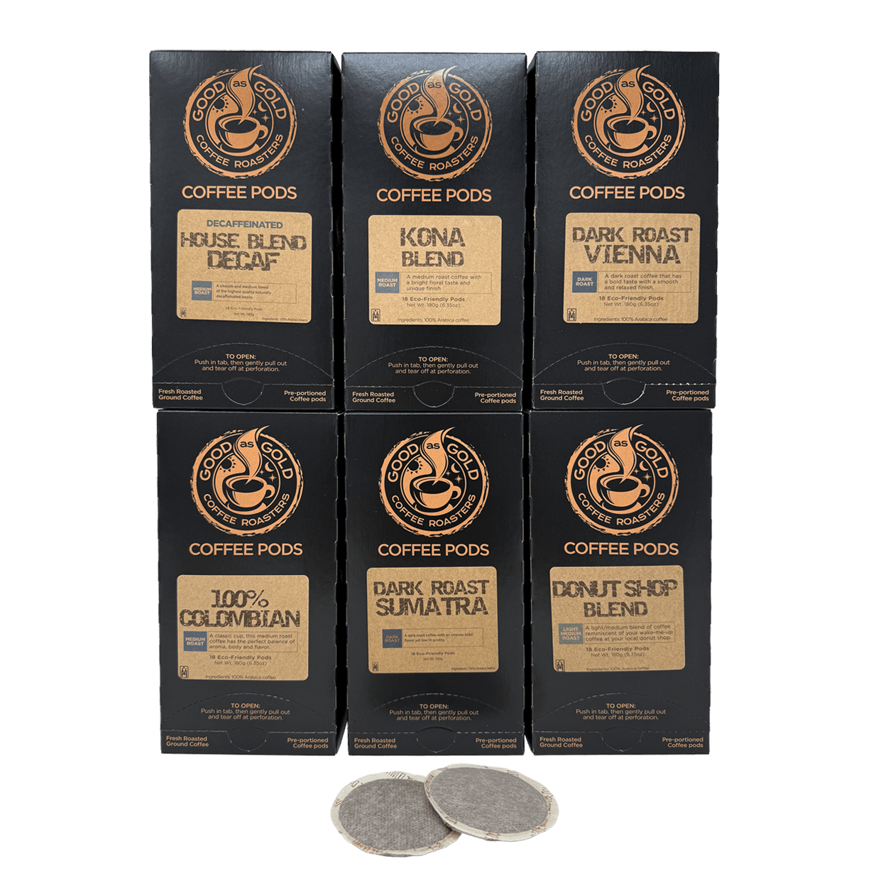 Good as Gold Soft Coffee Soft Pod Six - Pack – Build Your Own 6 - Box Combo (108 Pods Total) by Briggs | Single Serve - Coffee Pod | Good as Gold Coffee